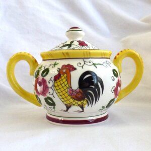 PY Ucagco Early Provincial Design Rooster And Roses Sugar Bowl With Lid